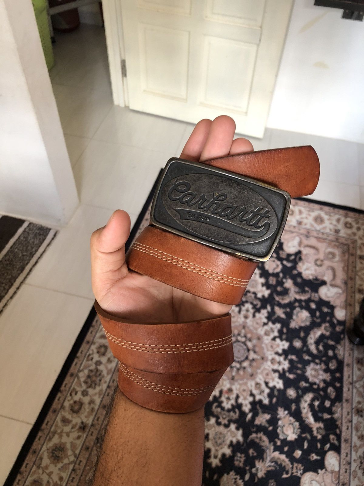 Carhartt Rare❗️Vintage Carhartt Buckle Spellout Leather Belt Size ONE SIZE - 3 Thumbnail