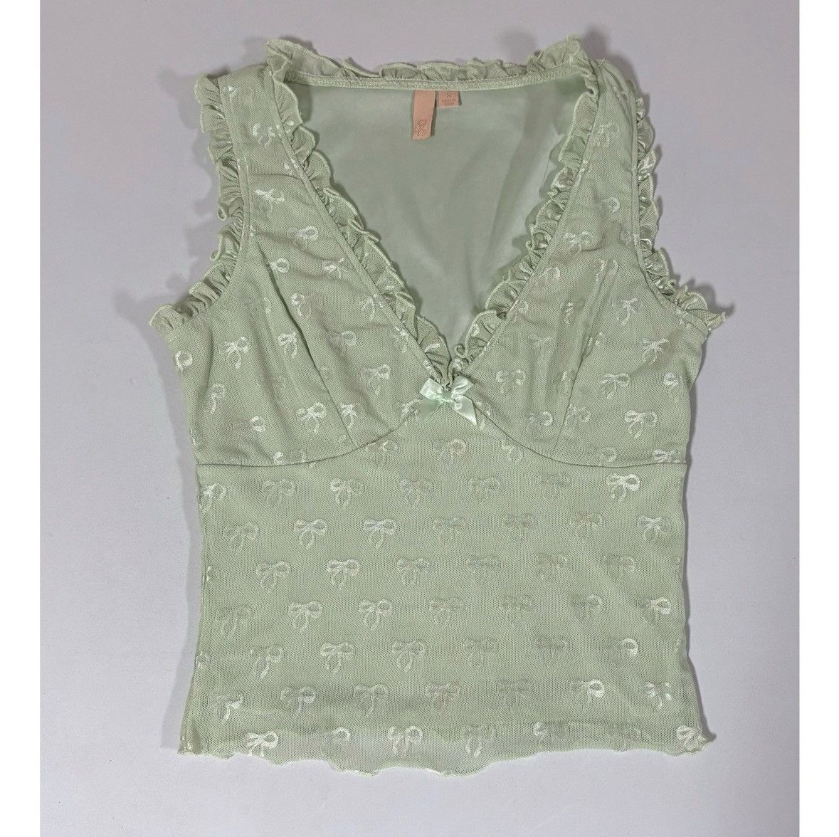 Vintage Mint Green Frill Ruffle Bows Tank Top Shirt Blouse Size S ✨ Size S / US 4 / IT 40 - 3 Thumbnail