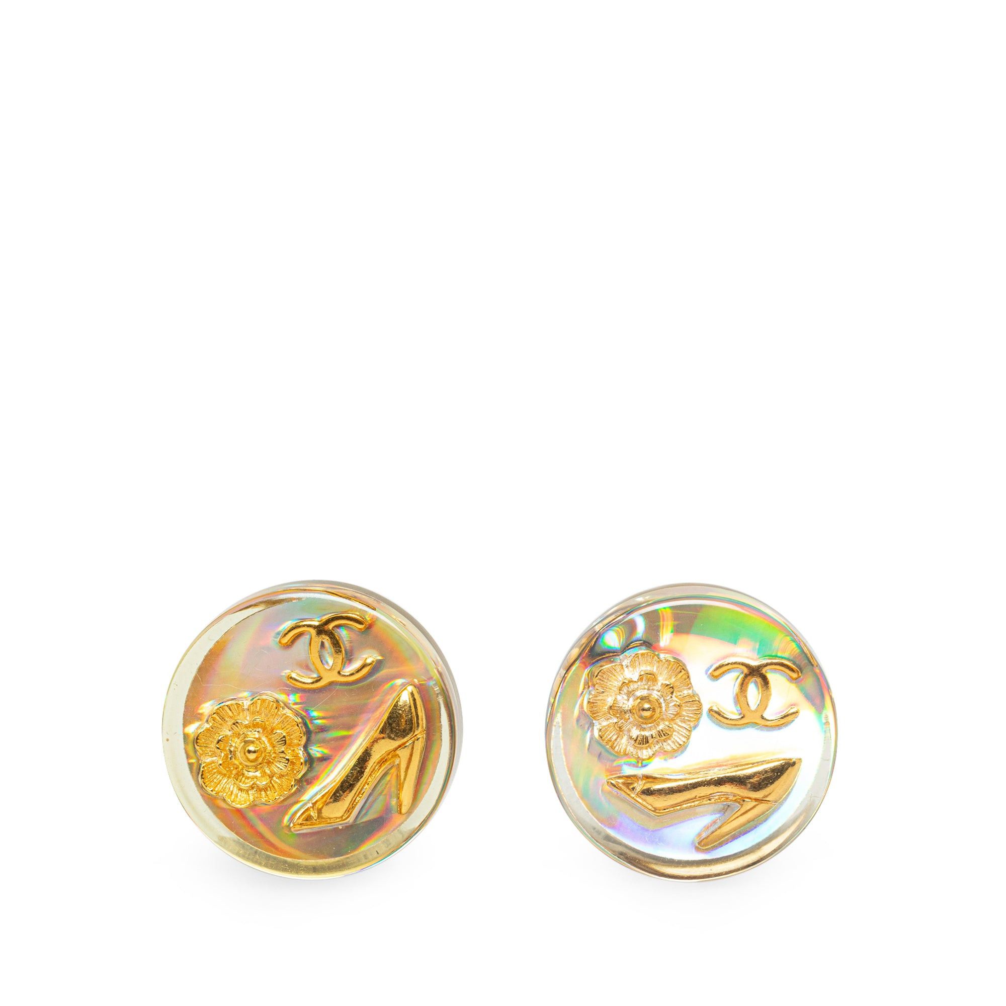 image of Chanel Resin Cc Clip On Earrings Costume Earrings in Gold, Women's