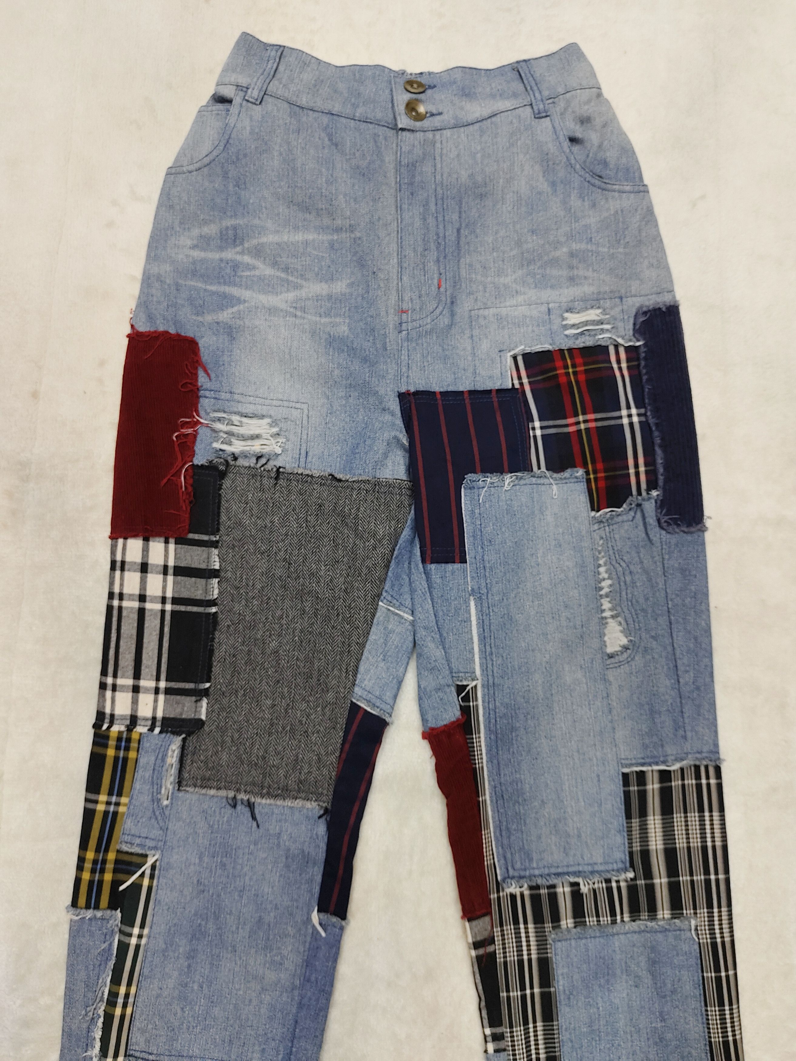Japanese Brand KOHAKU🇯🇵 Pacthwork Multi Pabric Repairwork Denim Pants Size US 32 / EU 48 - 2 Thumbnail