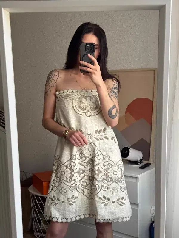 Valentino Valentino Gray-white cotton floral strapless dress Size M / US 6-8 / IT 42-44 - 1 Thumbnail