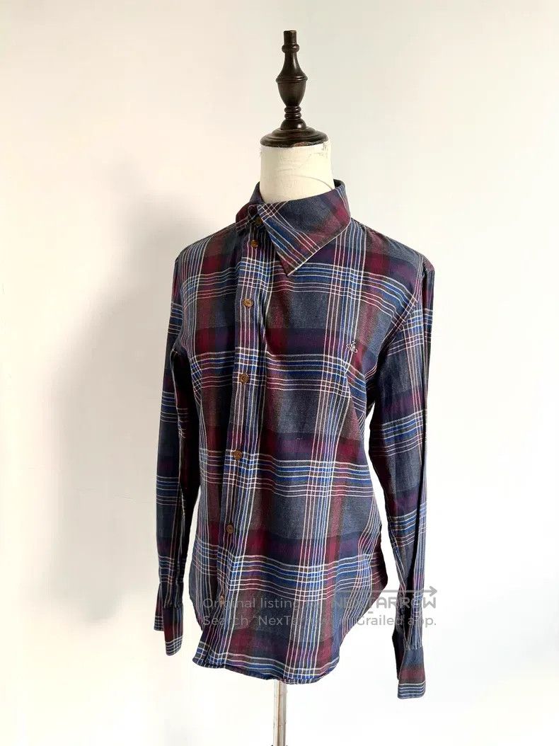 Vivienne Westwood Vivienne Westwood Gray-Blue Plaid Asymmetrical Collar Shir Size M / US 6-8 / IT 42-44 - 2 Thumbnail
