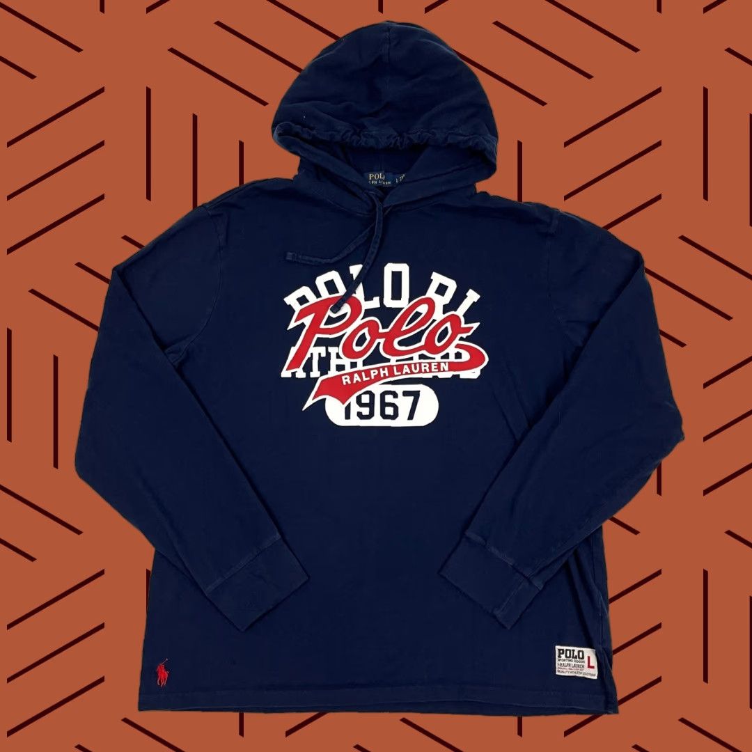 Polo Ralph Lauren Polo Ralph Lauren Hoodie Adult Large Navy Blue Lightweight Pullover Graphic Prep Mens Size US L / EU 52-54 / 3 - 1 Thumbnail