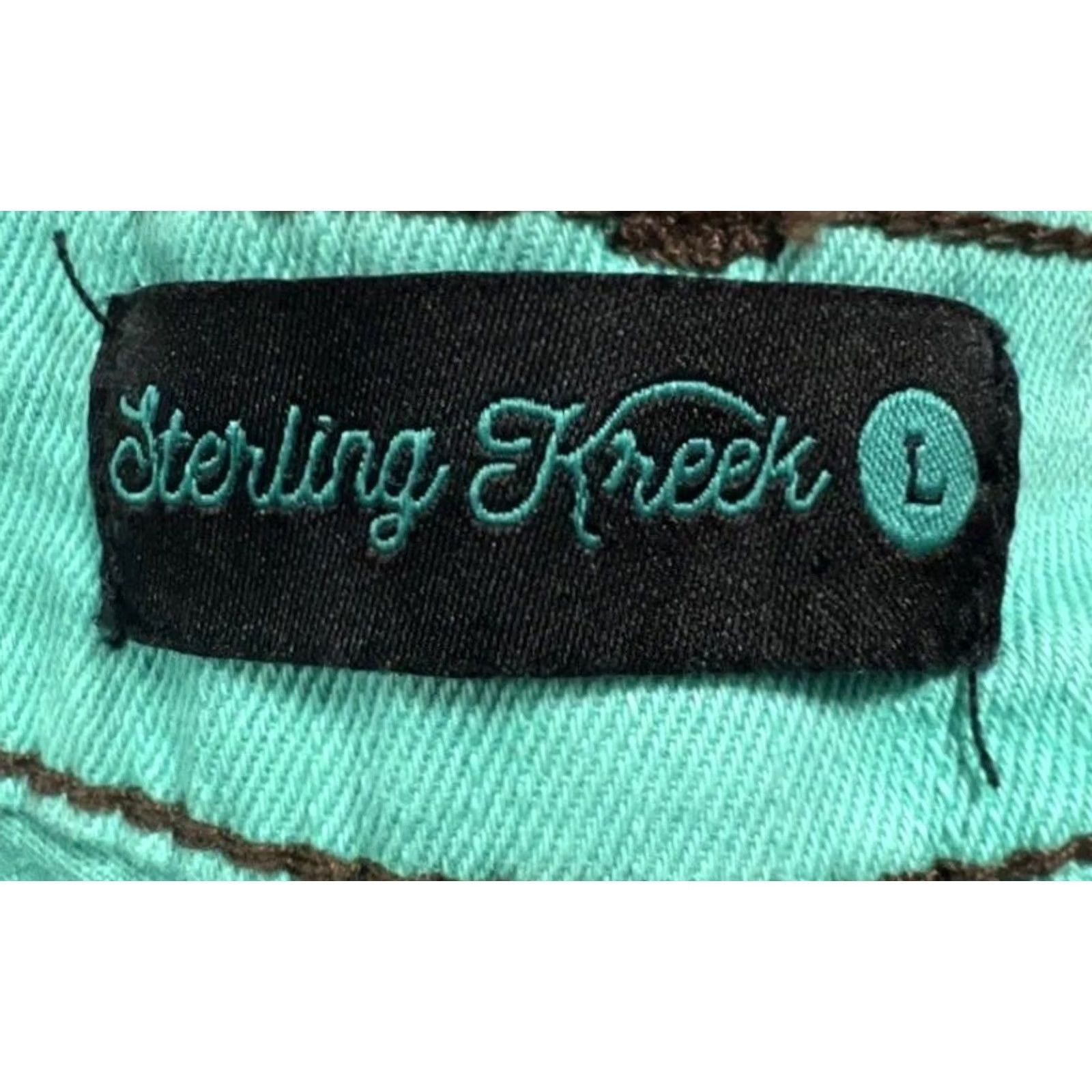 AQUA Sterling Kreek Shorts Womens L Aqua Denim Western Graphic Mid Rise Stretch Size 36" / US 14 / IT 50 - 6 Thumbnail