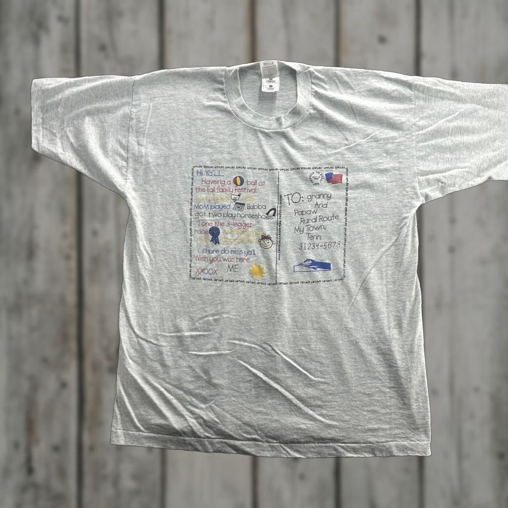 Fruit Of The Loom VINTAGE Fruit of the Loom Shirt Mens XL Gray Postcard Graphic Family Festival 90s Tee Shirt Size US XL / EU 56 / 4 - 1 Thumbnail
