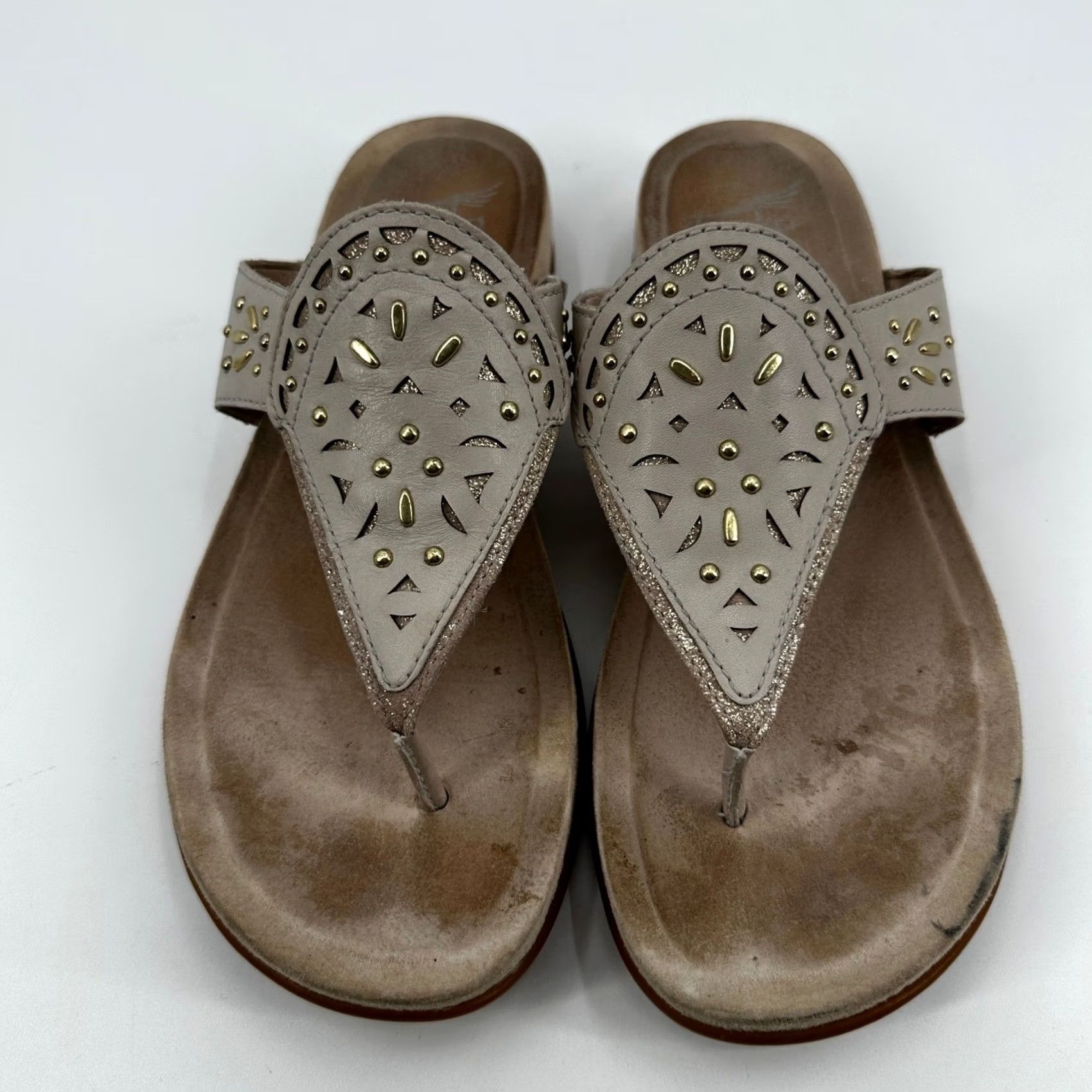 Dansko VINTAGE Dansko Benita Flip Flop Sandal 38 Ivory Leather Studded Laser Cut Thong Sandals Womens Size US 8 / IT 38 - 6 Thumbnail