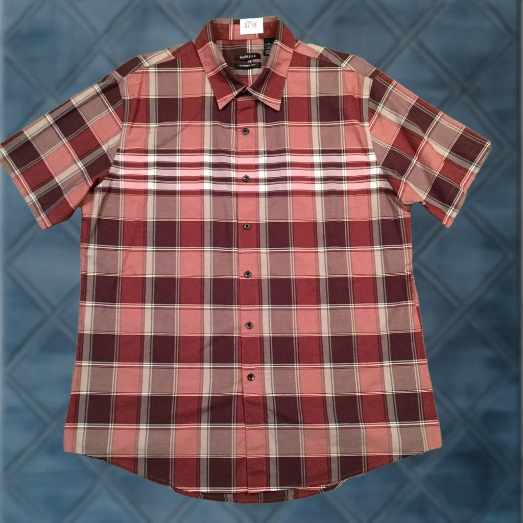 Van Heusen Van Heusen Shirt Mens XL Maroon Red Plaid Short Sleeve Button Up Size US XL / EU 56 / 4 - 1 Thumbnail