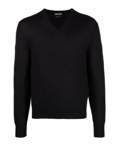 Tom Ford o1w1db10425 TFK100 V-neck Sweater in Black Size US XXL / EU 58 / 5 - 1 Thumbnail