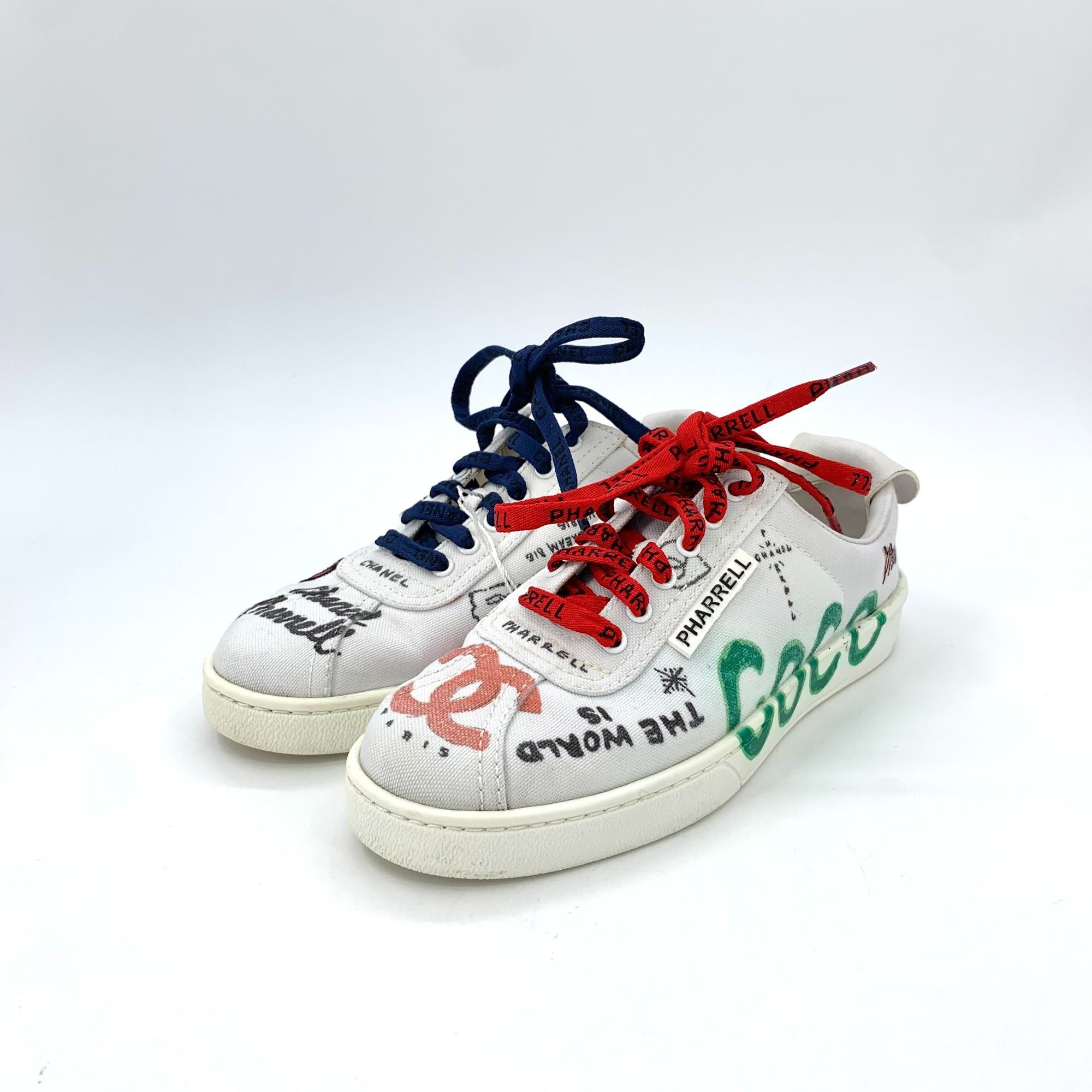 Chanel Chanel X Pharrell Graffiti Lace-Up Sneakers Size 36 White Wi Size US 6 / IT 36 - 1 Thumbnail