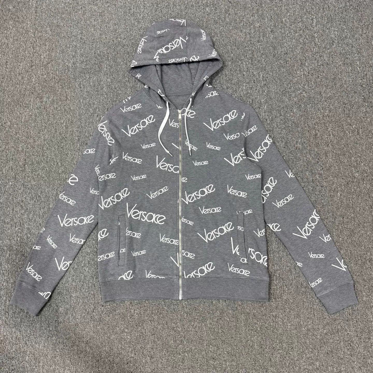 Versace Versace Gray Allover Logo Print Zip Jacket M 99New Size US M / EU 48-50 / 2 - 1 Thumbnail