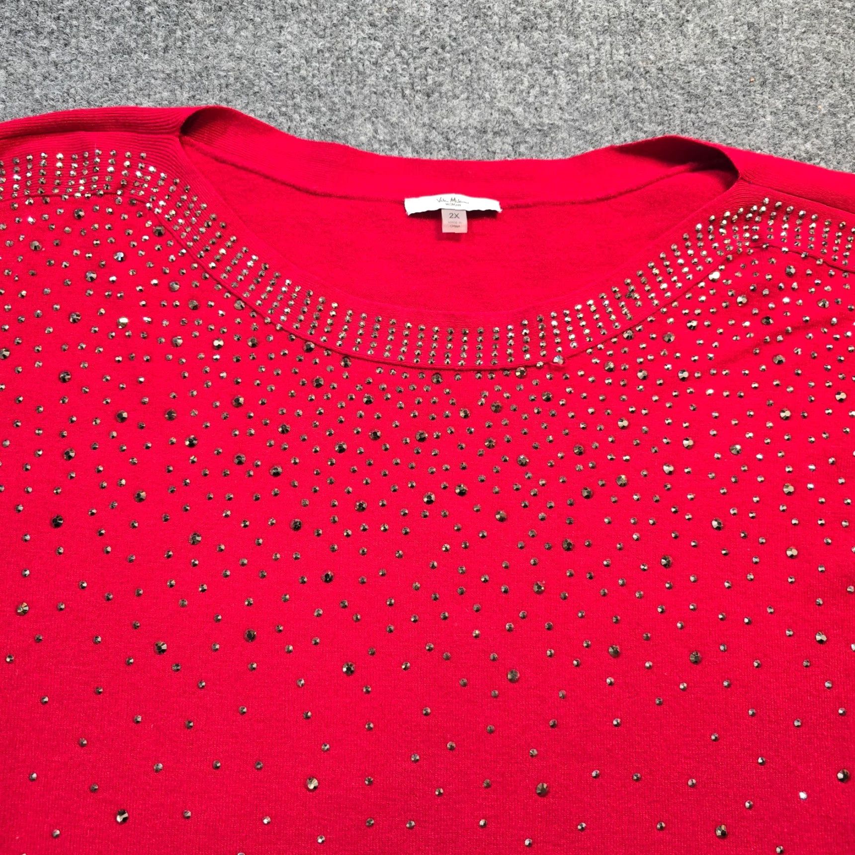 Vintage Vila Milano Sweater Womens Size 2X Red Wool Blend Rhinestone Holiday Pullover Size XXL / US 16-18 / IT 52-54 - 2 Thumbnail