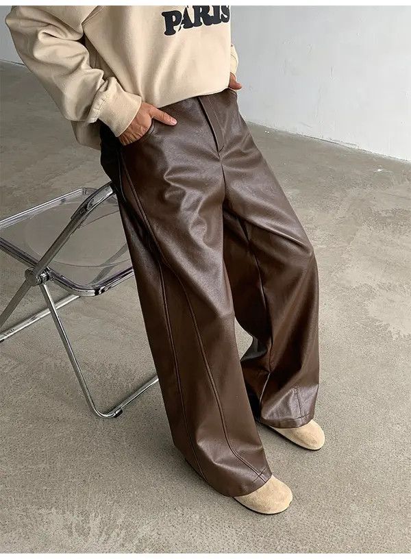 VIBE Faux Leather Brown Flare Pants Size US 32 / EU 48 - 1 Thumbnail