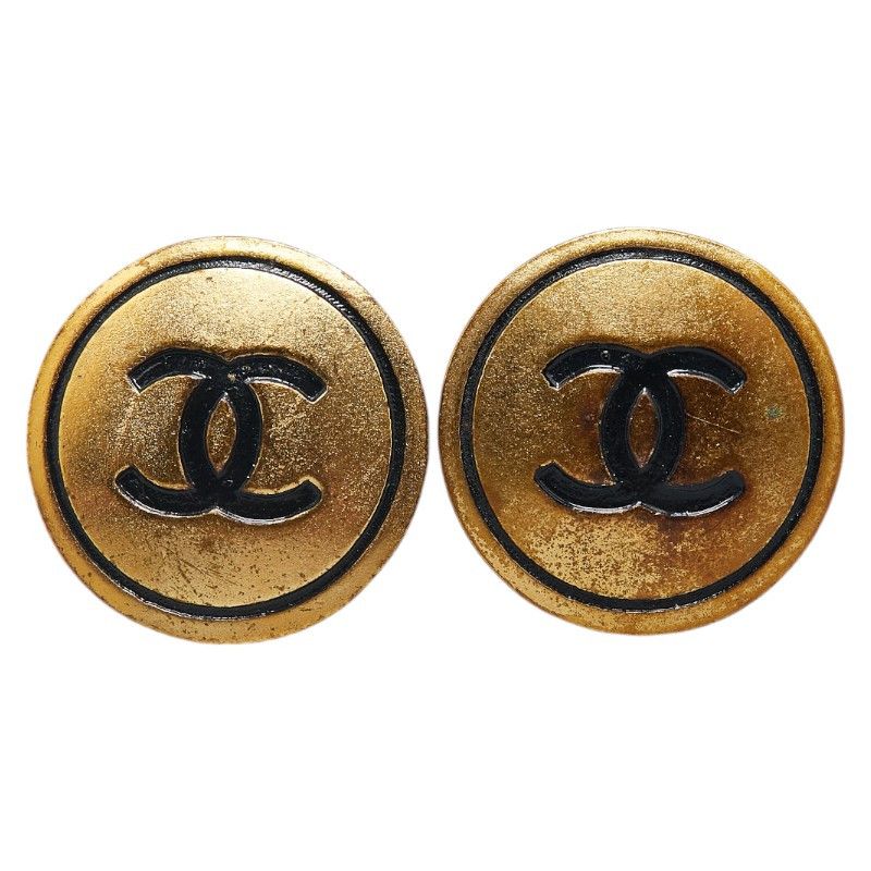 Chanel Chanel Chanel Vintage Coco Mark Button Motif Clip-On Earrings Gold Plated Metal Earrings 93A in Very Good Condition Size ONE SIZE - 1 Thumbnail