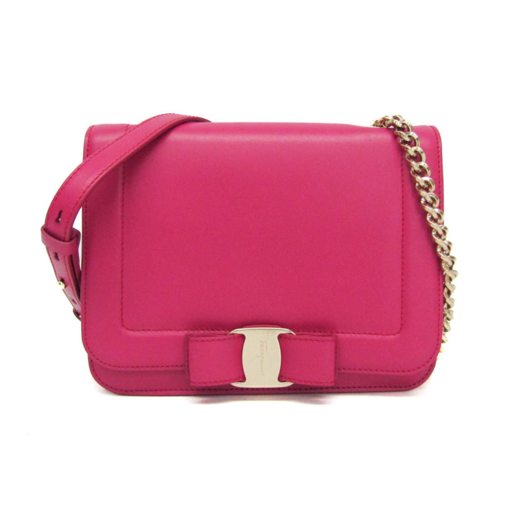 Salvatore Ferragamo Vara Ribbon New Bianco FZ-21 G 877 Women's Leather Shoulder Bag Pink