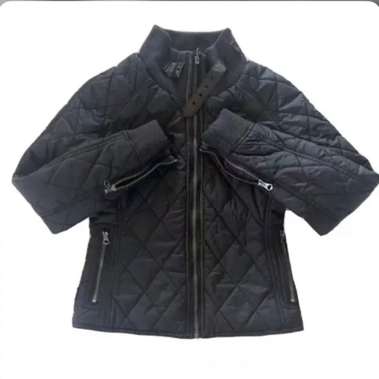 Schott Schott NYC Women’s XS Blk Quilted Nylon Leather Moto Jacket Size XS / US 0-2 / IT 36-38 - 2 Thumbnail