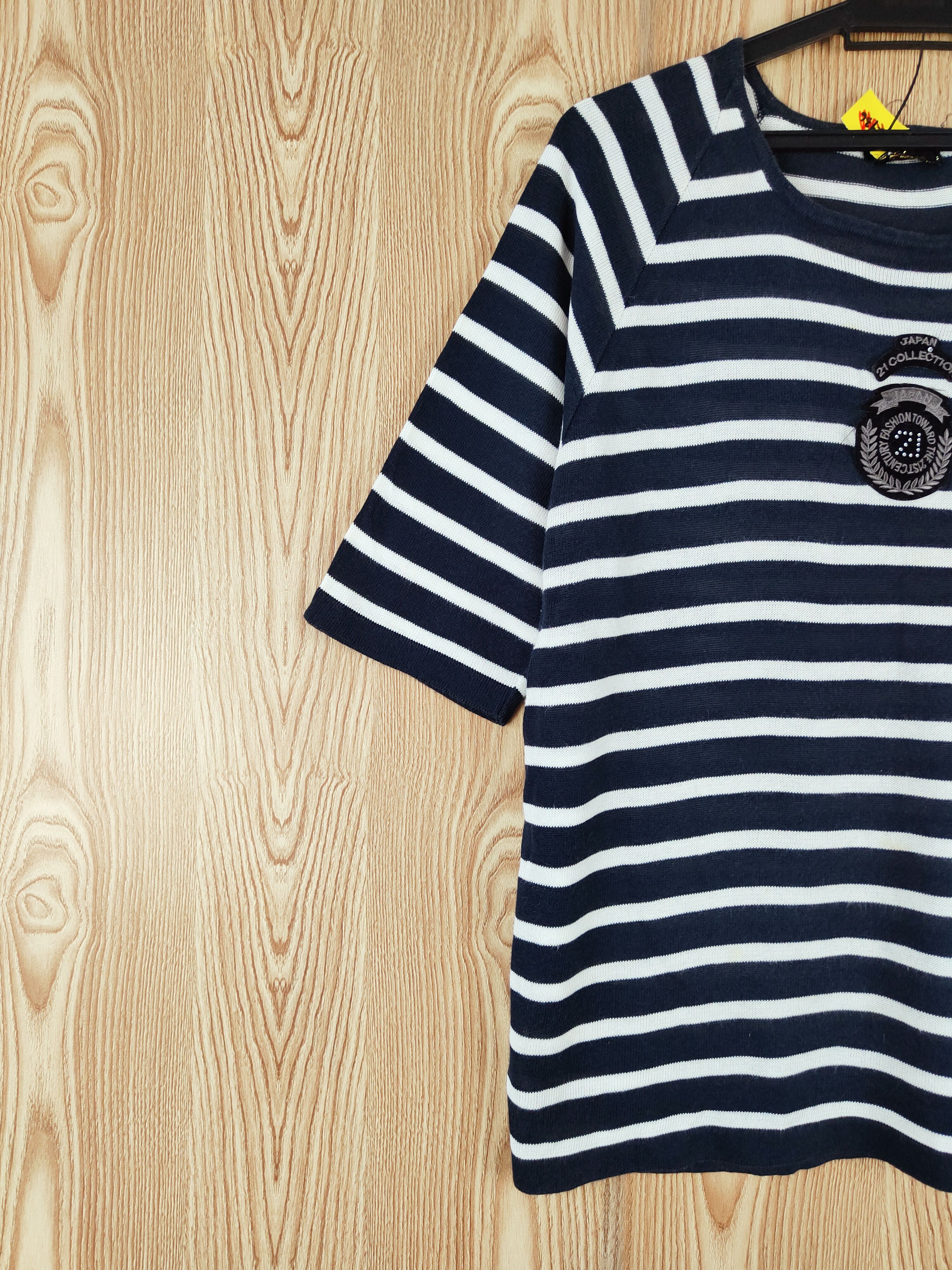 No. 21 Twenty One Navy Stripe Knitwear Short Sleeve T-shirts #W141 Size M / US 6-8 / IT 42-44 - 4 Thumbnail