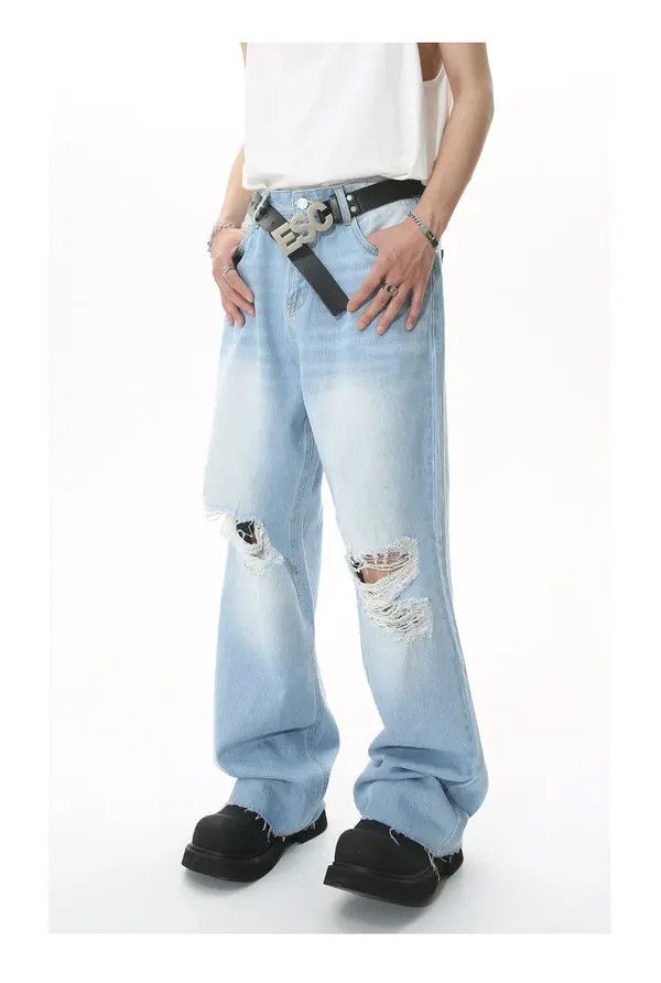 Japanese Brand Kimiko x Juri Loose straight-leg washed ripped jeans Size US 32 / EU 48 - 3 Thumbnail