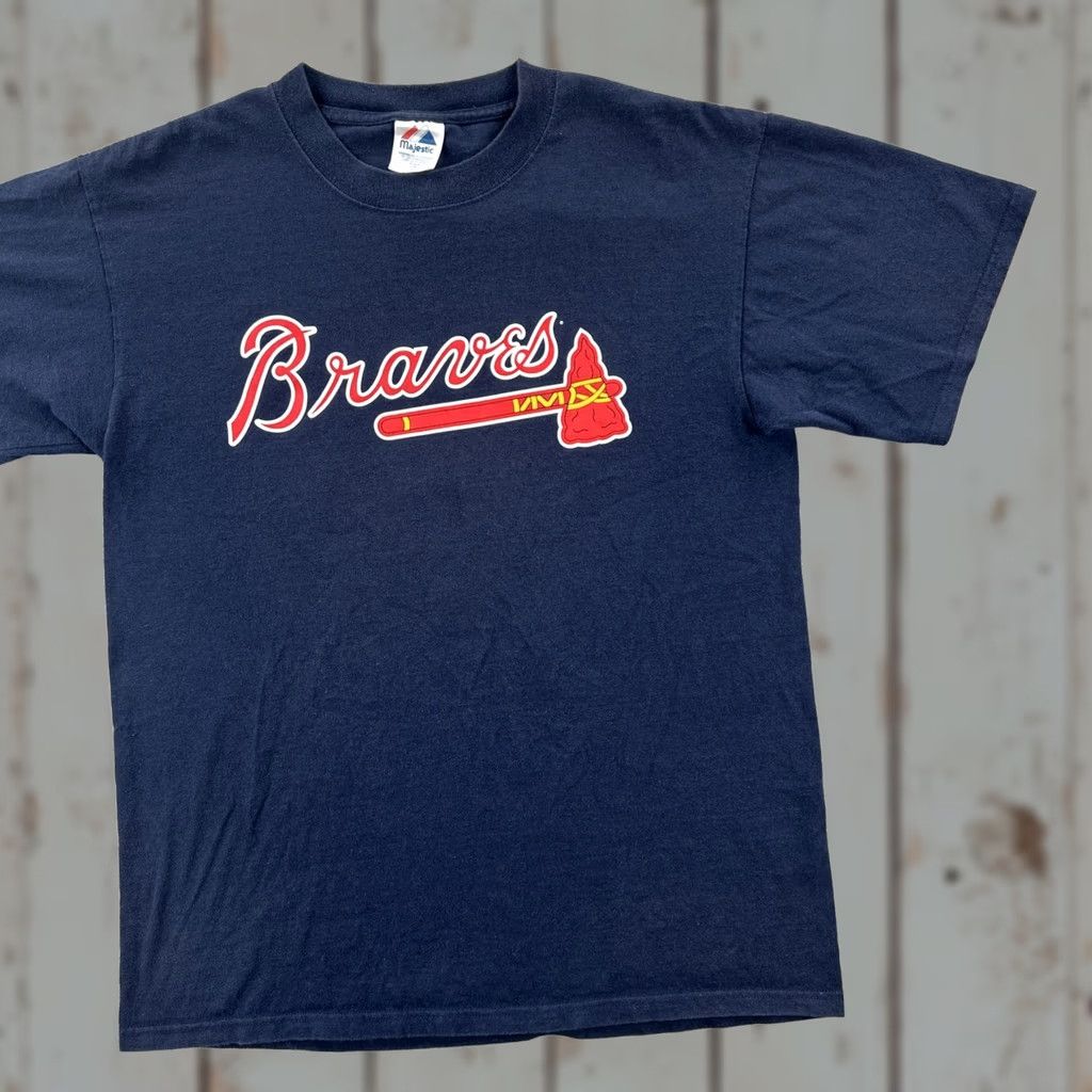 MLB VINTAGE Majestic Mens Large Blue T Shirt Atlanta Braves 25 A. Jones MLB Baseball Shirt Mens 90s Sports USA Size US L / EU 52-54 / 3 - 1 Thumbnail