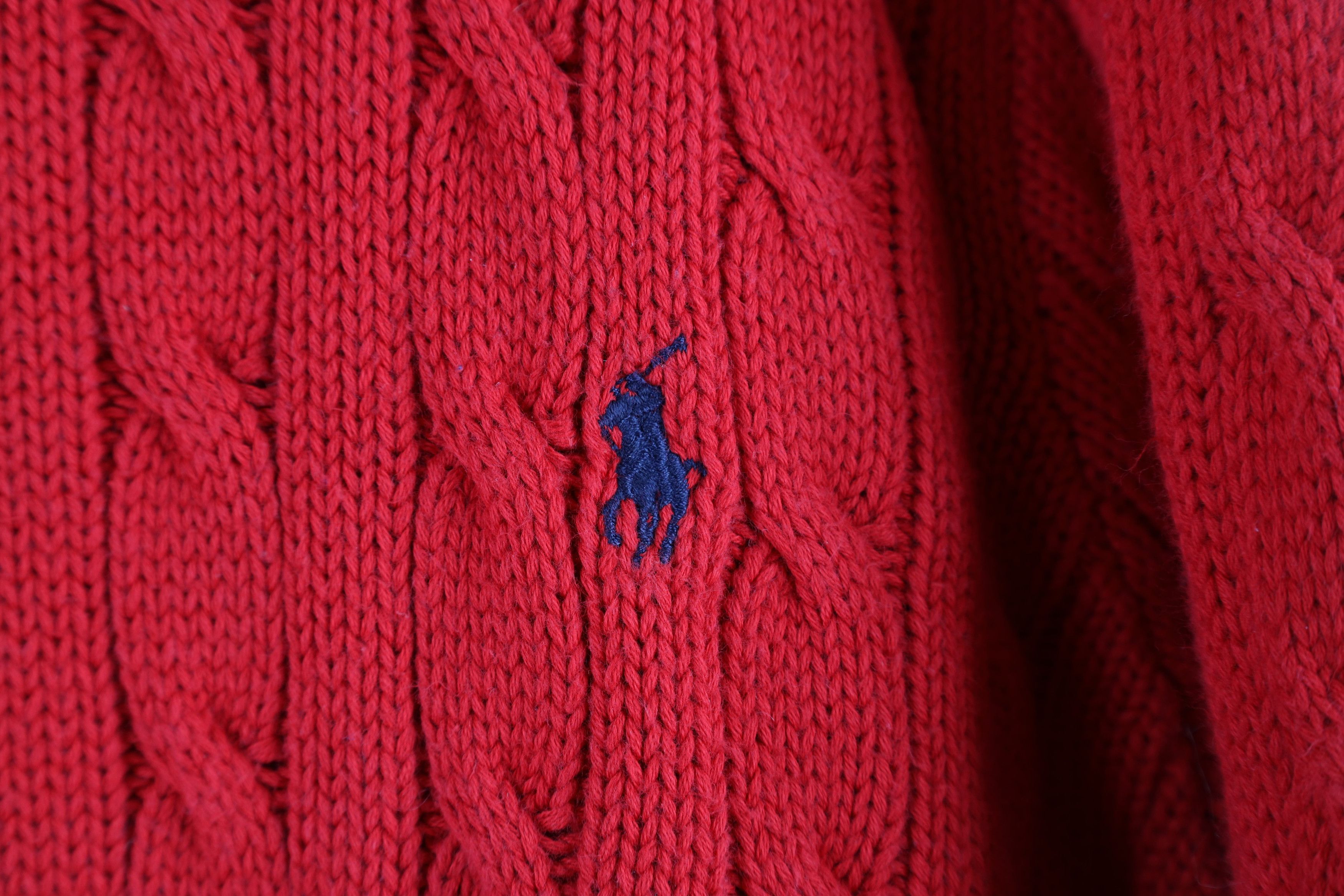 Polo Ralph Lauren Vintage 90s Ralph Lauren Cable Knit Crewneck Sweater Red Size US XL / EU 56 / 4 - 4 Thumbnail