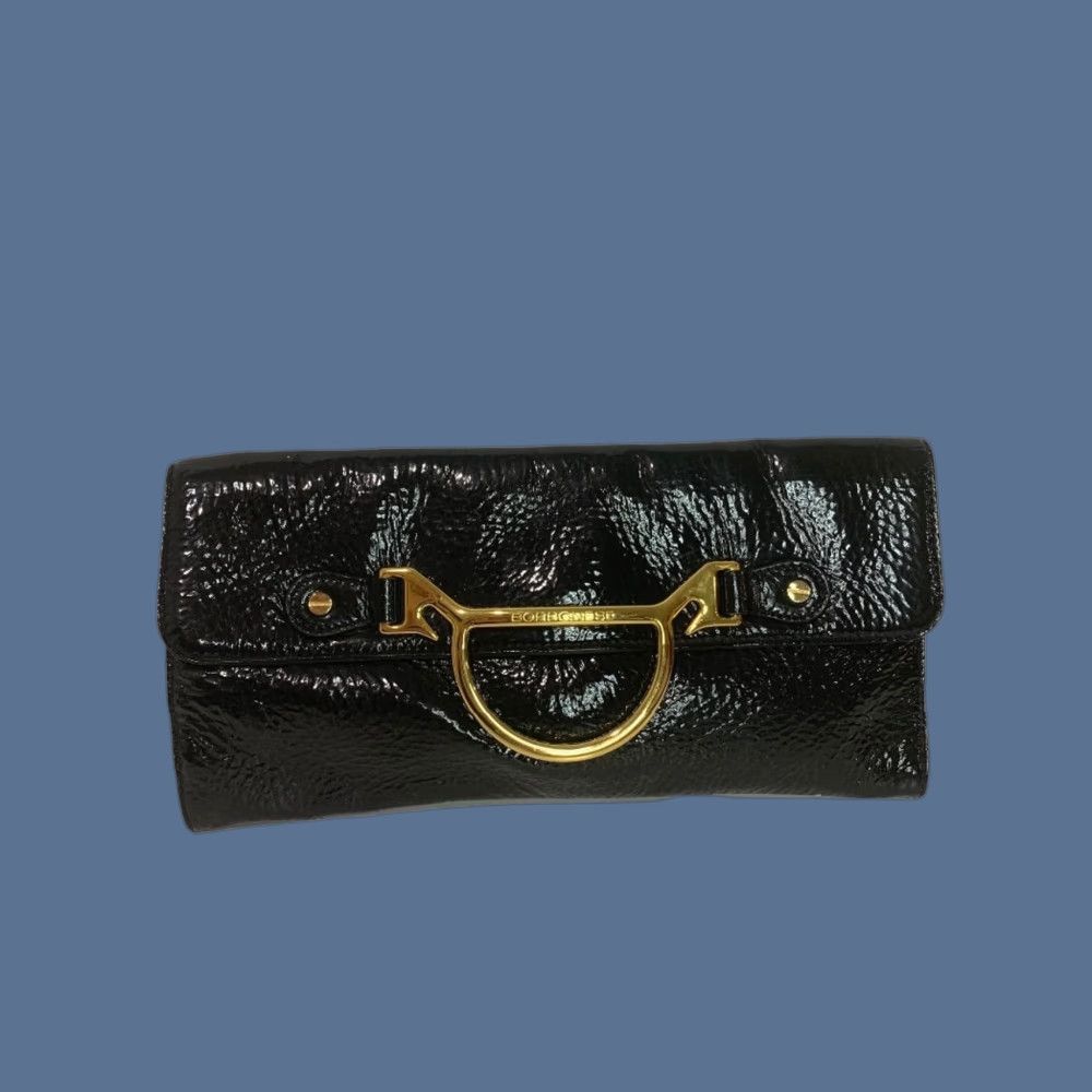 Vintage VINTAGE Borbonese Clutch Bag Envelope Crinkle Patent Leather Black 1990s Womens Size ONE SIZE - 1 Thumbnail