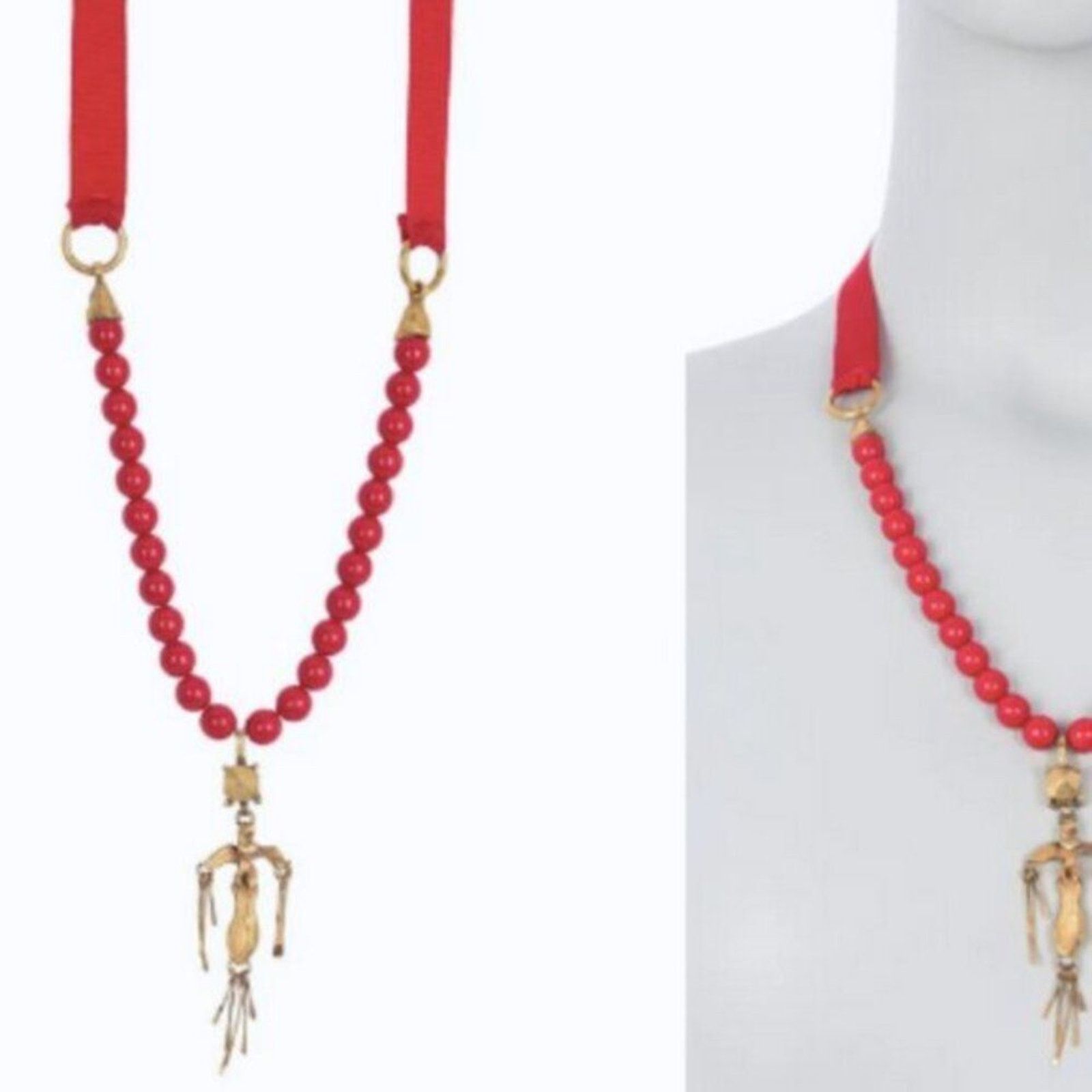 Valentino Valentino red Ribbon Tie Beaded Pendant Necklace Size ONE SIZE - 1 Thumbnail