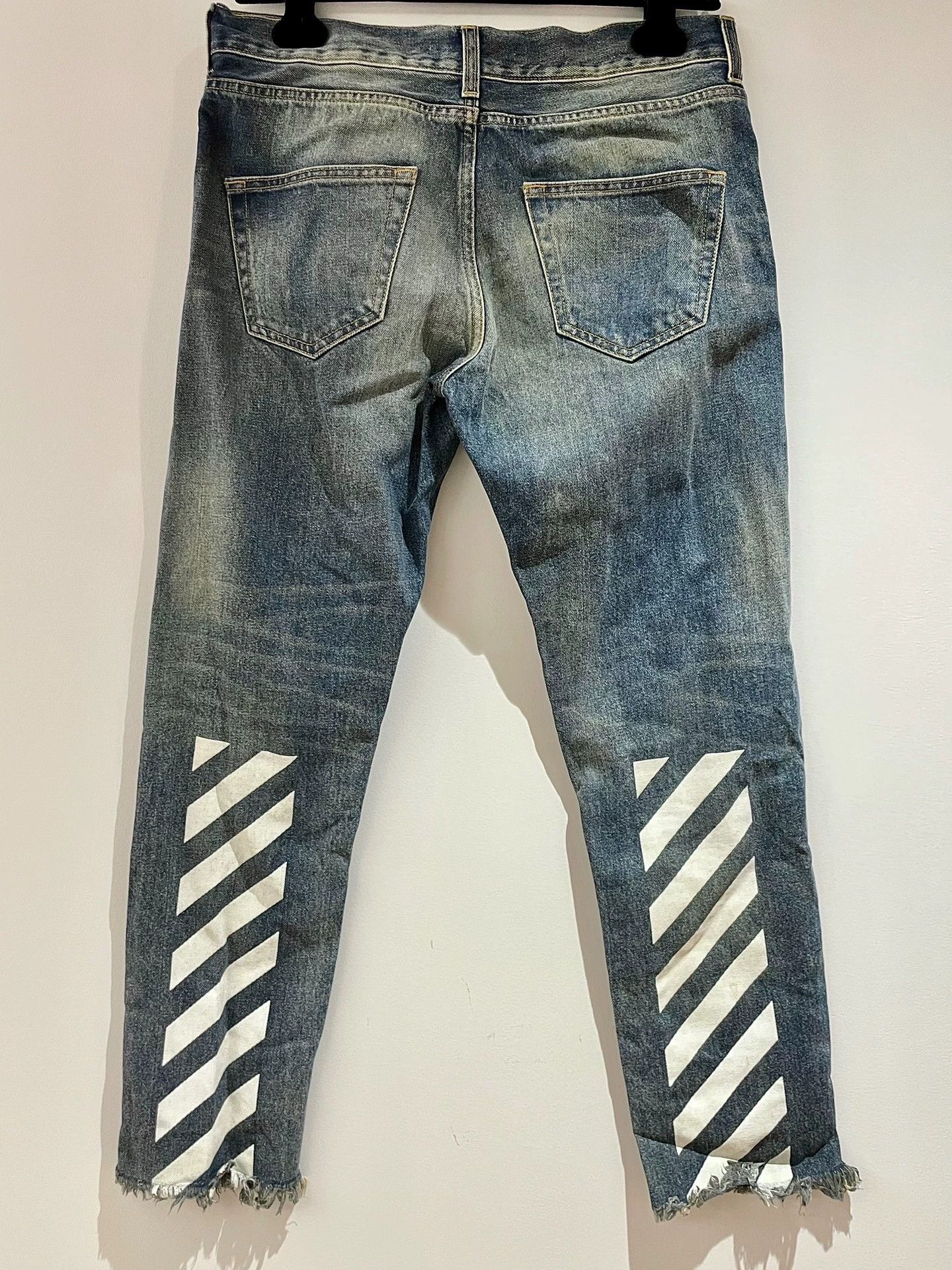 Off-White OFF-WHITE Vintage Stripe Print Washed Denim Jeans Size US 30 / EU 46 - 1 Thumbnail