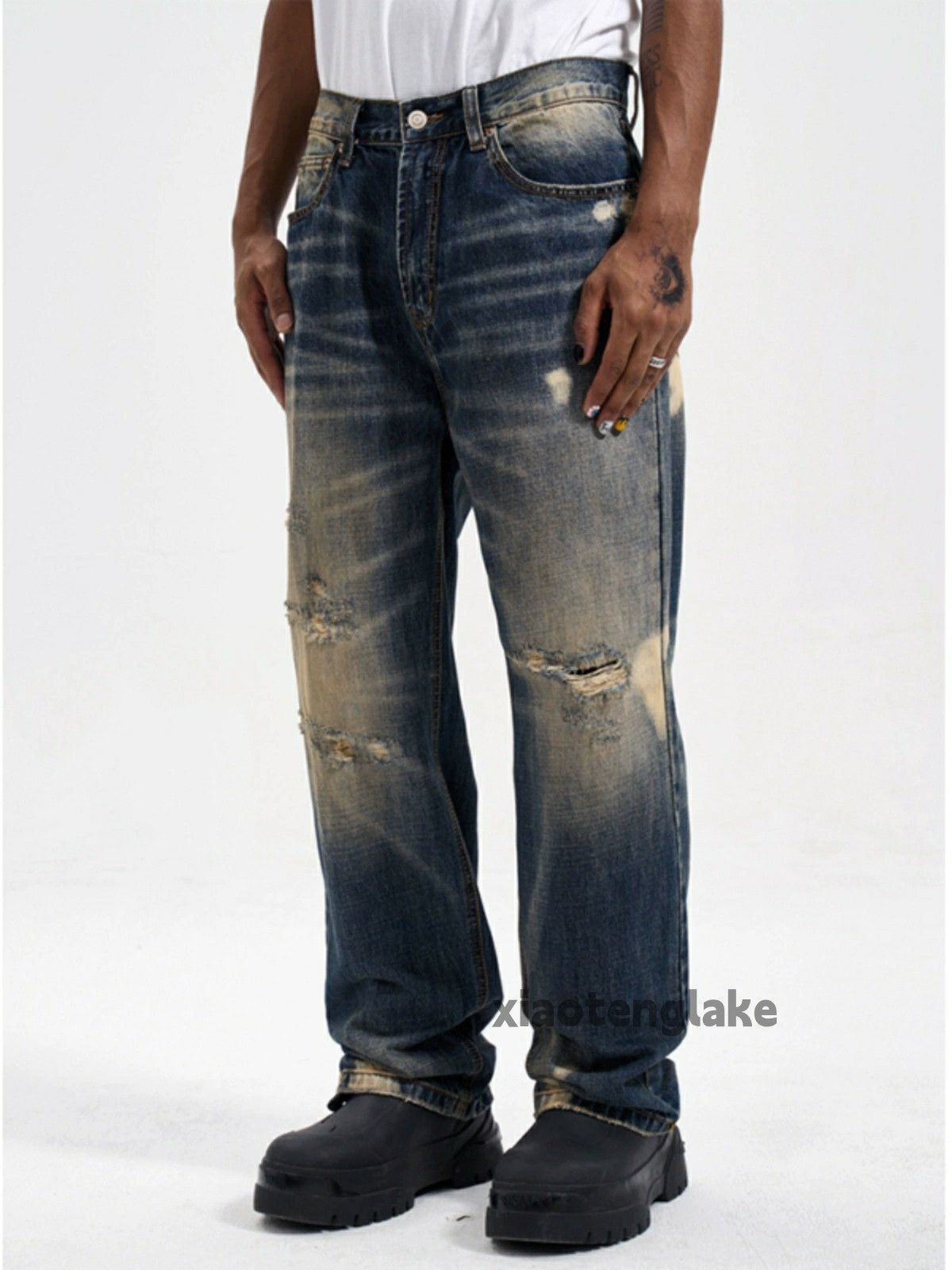 Jean × Vintage washed faded damaged ripped skate hiphop jeans Size US 36 / EU 52 - 4 Thumbnail