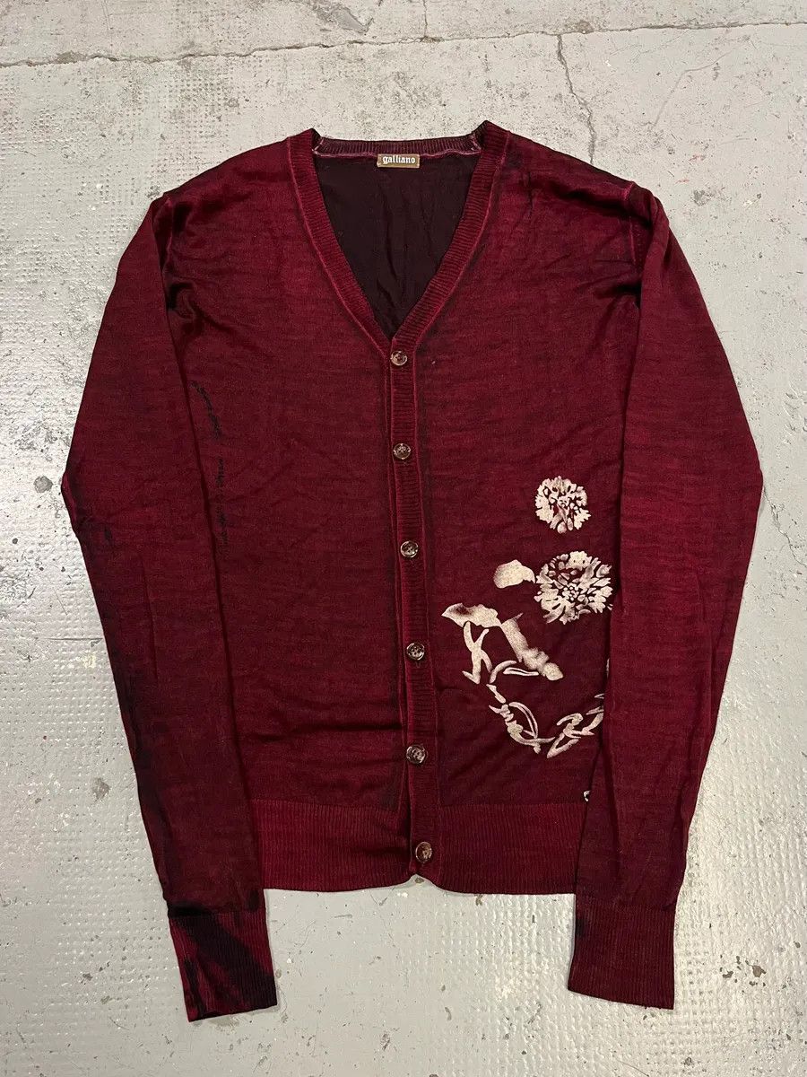John Galliano John Galliano Floral Wool Bordeaux Cardigan Size M / US 6-8 / IT 42-44 - 4 Thumbnail