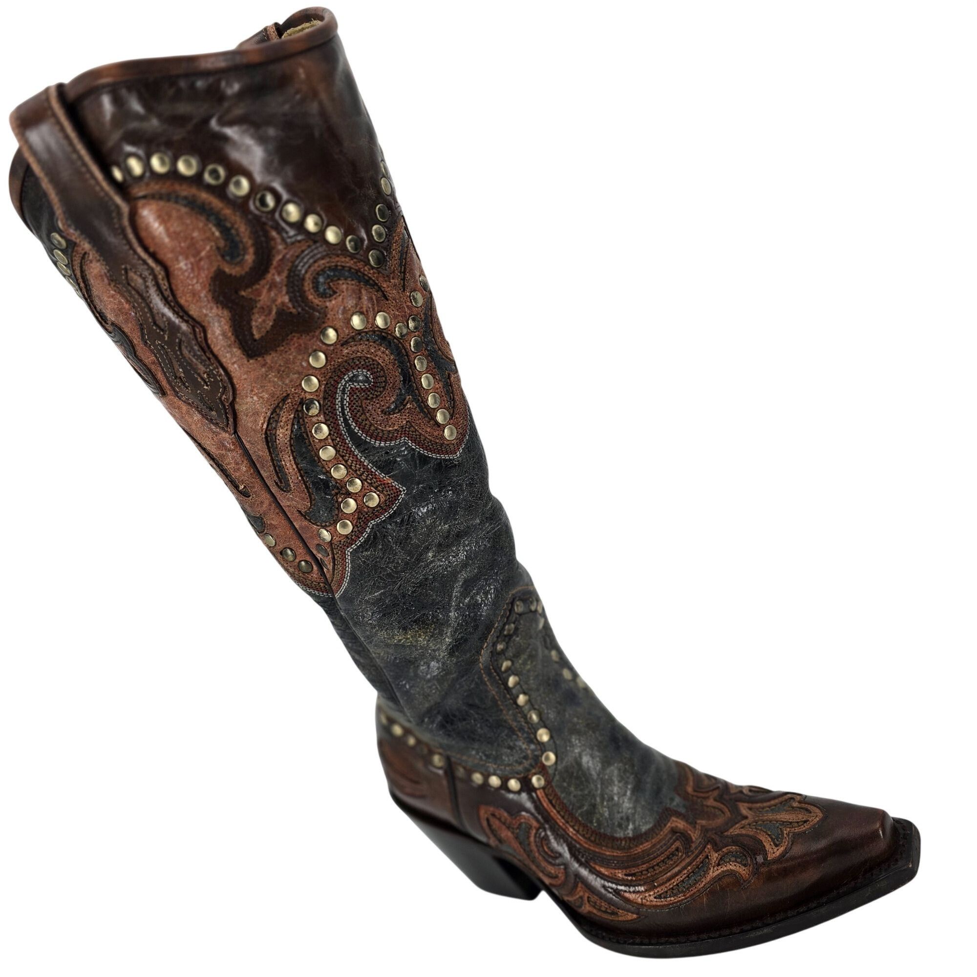 Corral Corral Cowgirl Women 6 Tall Brown Gray Studded Leather Boots Size US 6 / IT 36 - 1 Thumbnail