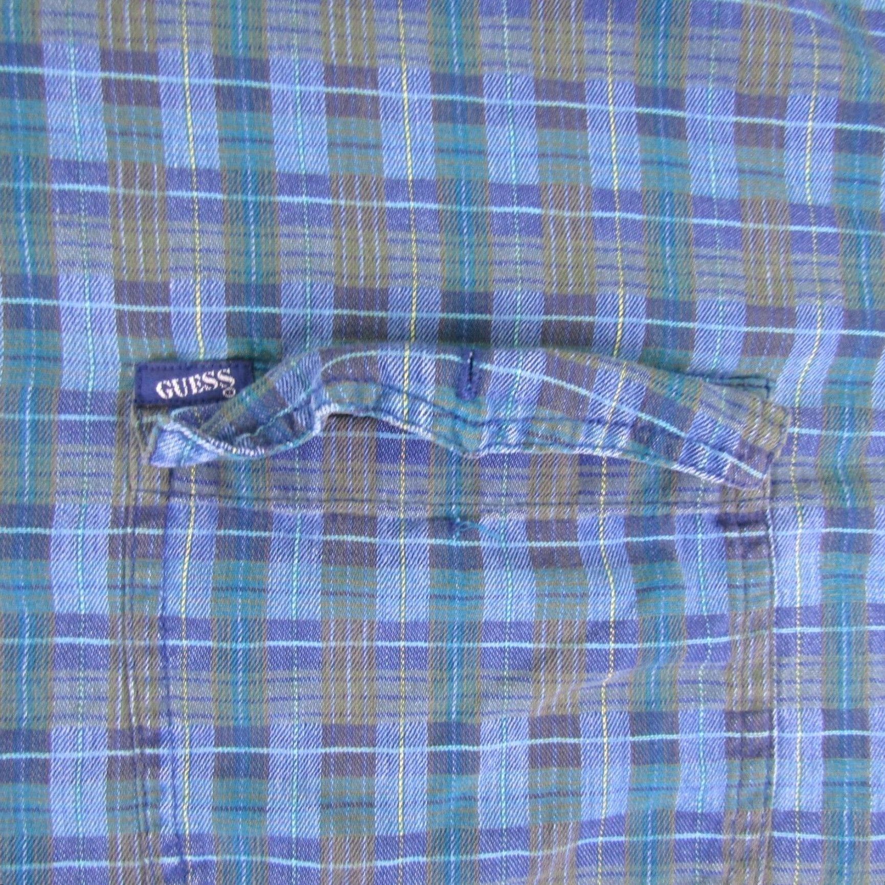 Guess VINTAGE GUESS Button-Up Shirt Mens Large Blue Plaid Twill Long Sleeve Flap Pockets Made in USA Size US L / EU 52-54 / 3 - 4 Thumbnail