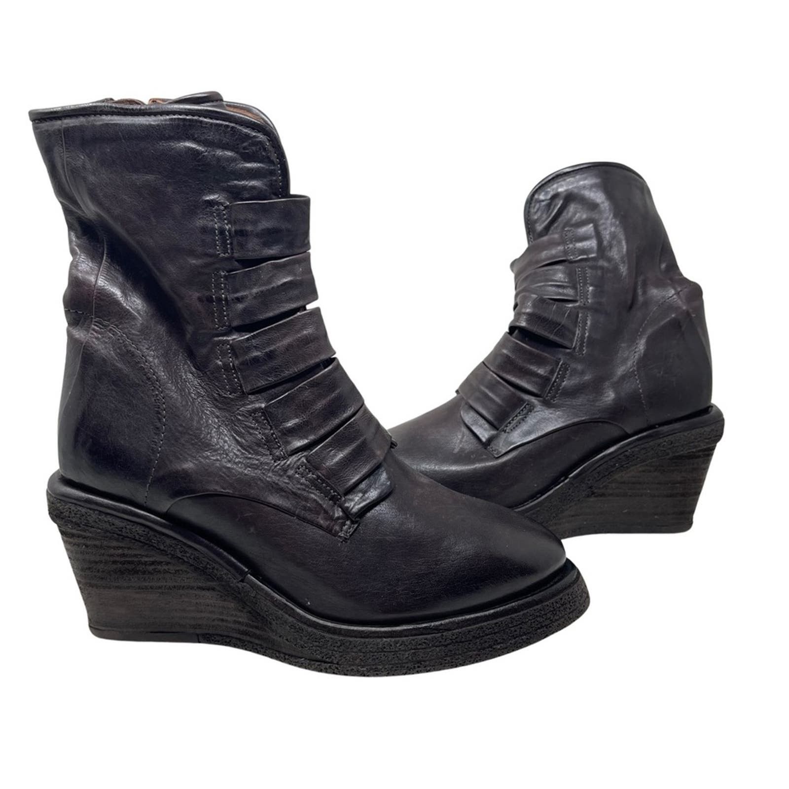 image of A.s.98 Tremont Eggplant Leather Wedge Boots Size 40 Us 10 in Purple, Women's