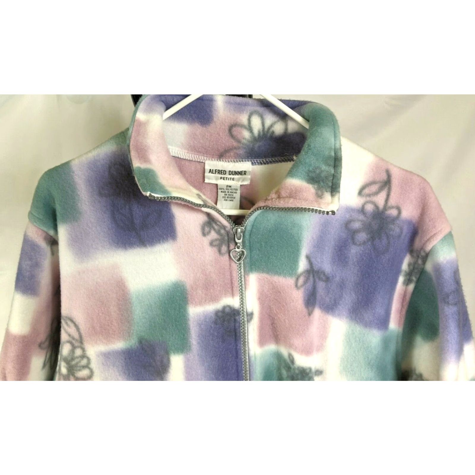 Vintage Alfred Dunner Petite Geometric Pastel Floral Womens Sz PM Zip Sweater Jacket A21 Size M / US 6-8 / IT 42-44 - 2 Thumbnail