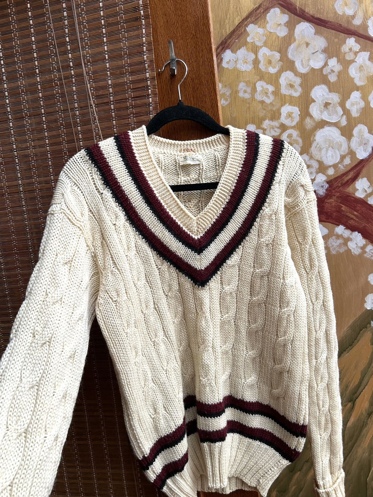 Vintage 40-50s Wool Cable Knit Varsity V-Neck Jumper T.C.Marsh & Son Size US L / EU 52-54 / 3 - 3 Thumbnail