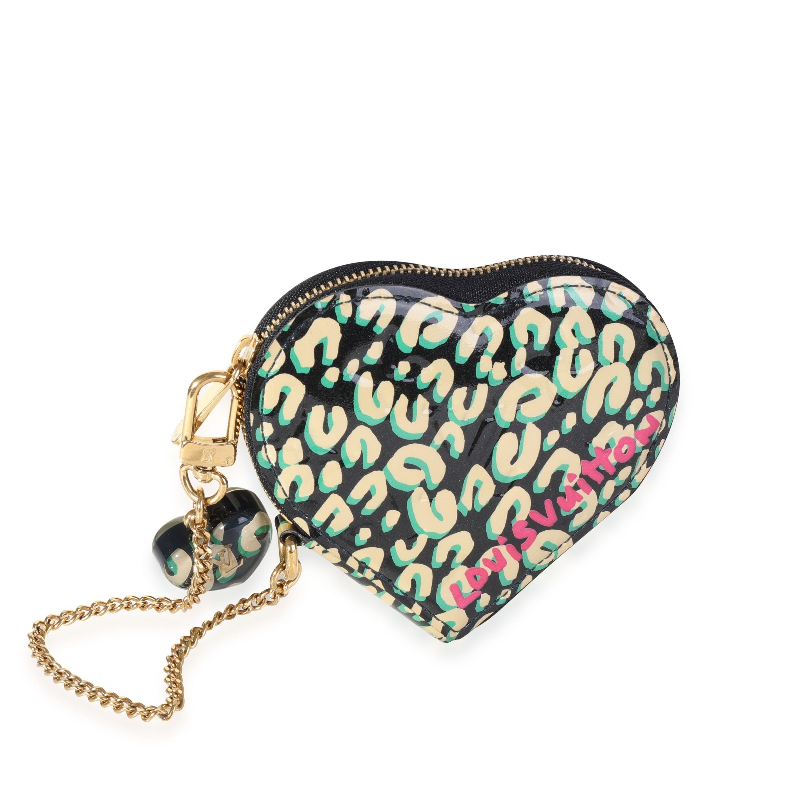 Image of Louis Vuitton X Stephen Sprouse Bleu Infini Leopard Vernis Heart Coin Purse in Blue, Women's