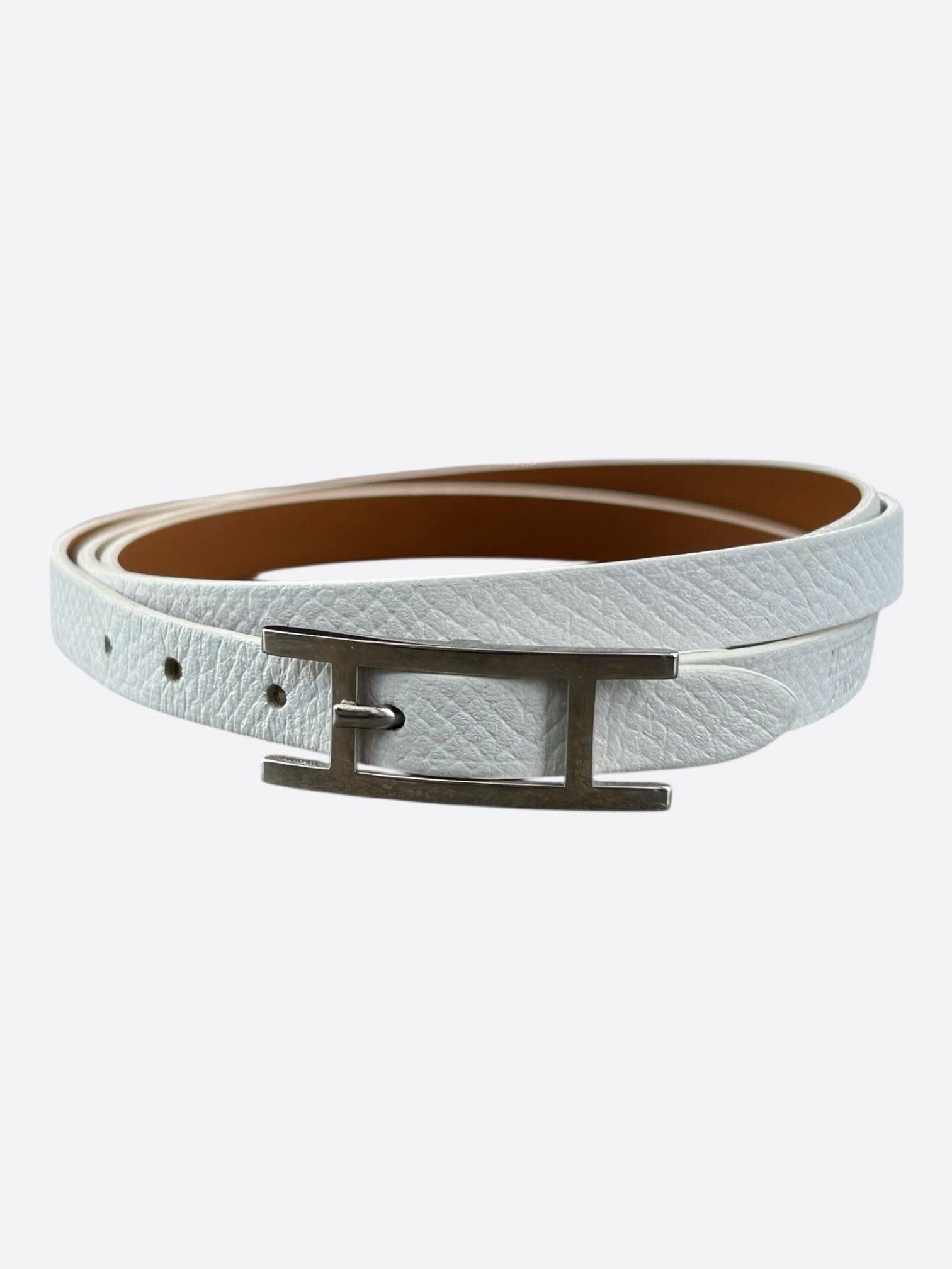 Hermes White Epsom & Palladium Hardware Behapi Double Tour Bracelet Size ONE SIZE - 1 Thumbnail