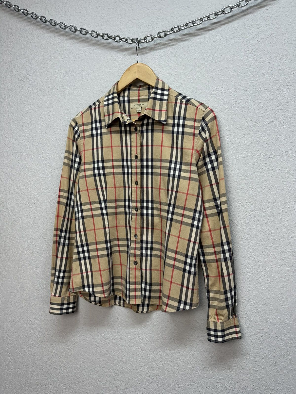 Burberry × Vintage Vintage Burberry Nova Check Button Up Shirt Beige Size M / US 6-8 / IT 42-44 - 2 Thumbnail