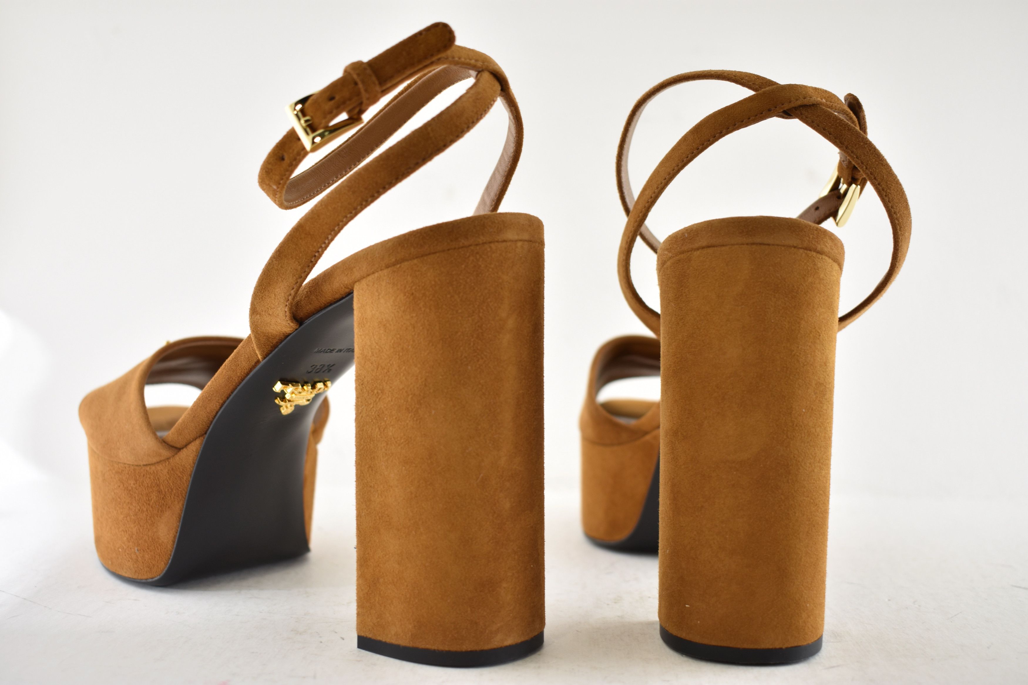 Prada Prada 115 Cognac Suede Platform Sandal Block Heel Pump 38.5 Size US 8.5 / IT 38.5 - 19 Thumbnail