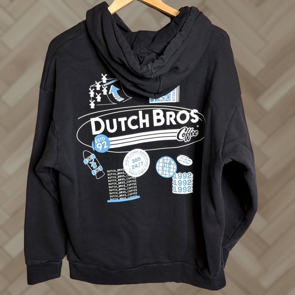 Logo 7 Dutch Bros Hoodie Mens Medium Black Pullover Sweatshirt Logo Drawstring Crew Neck Hooded Size US M / EU 48-50 / 2 - 1 Thumbnail
