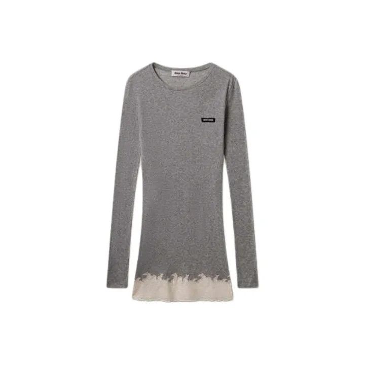 Miu Miu Miu Miu Gray Knit Lace Long Sleeve Dress 0079 | Grailed