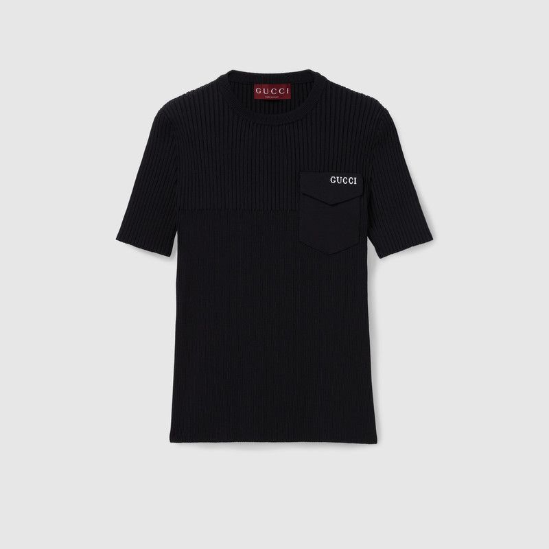 Gucci o1B3y1r0526 Rib Fabric Top Sweater With Intarsia in Black Size M / US 6-8 / IT 42-44 - 1 Thumbnail