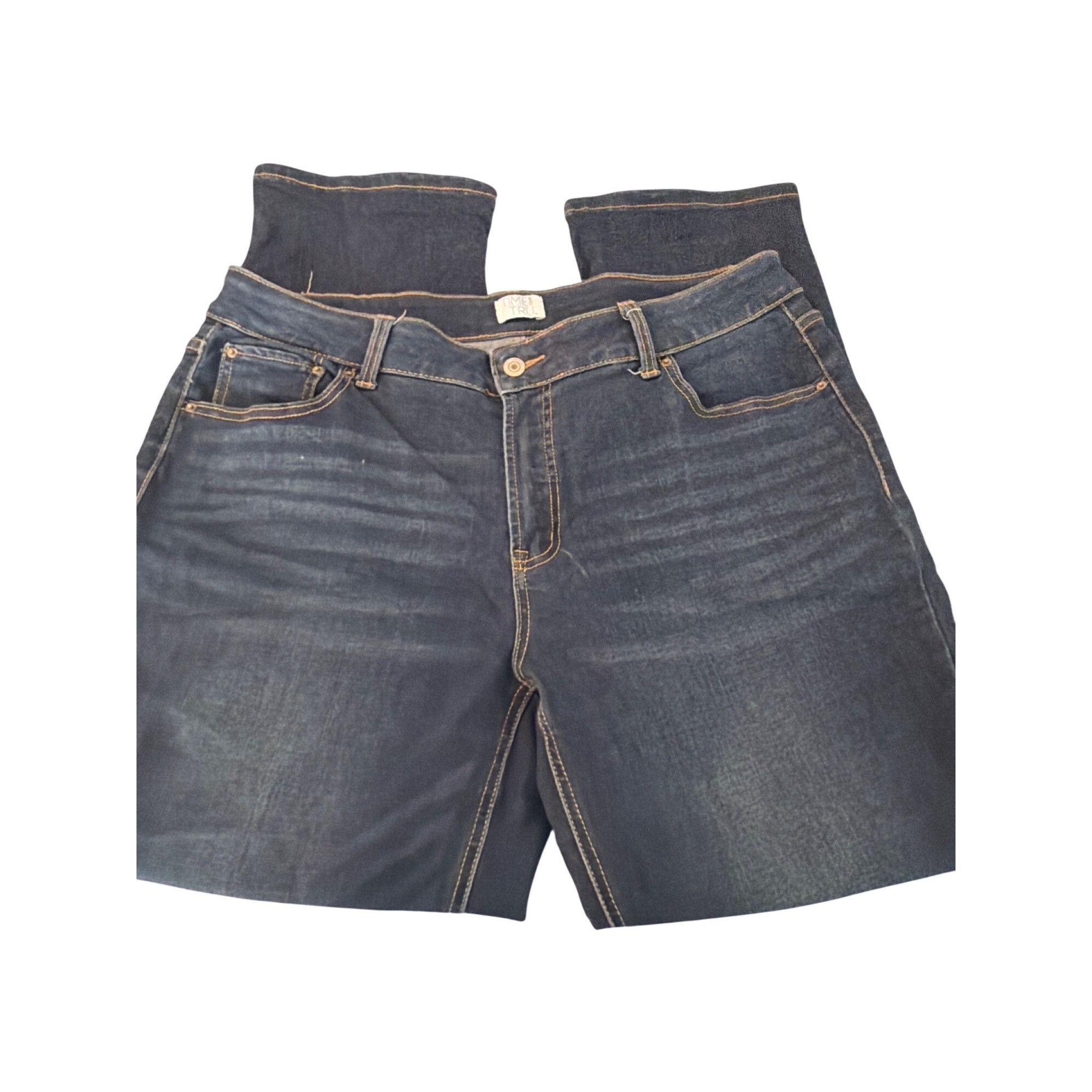 H&M Time Tru Dark Wash Jeans Straight Legs Yellow Stitching High Size 40" / US 18 - 1 Thumbnail