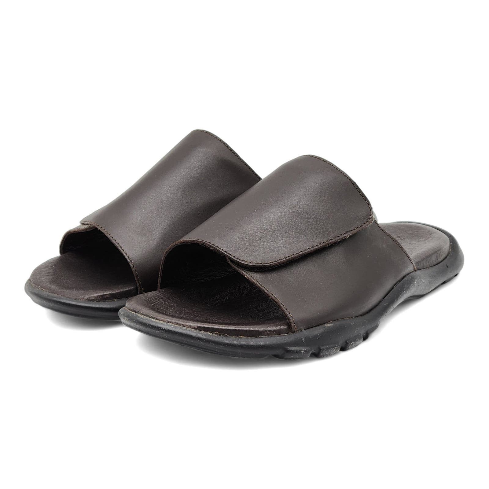 image of Ermenegildo Zegna Men's Leather Slides Sandals In Brown $950 12Us