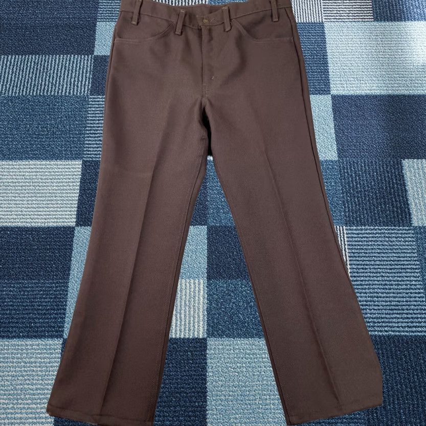Levi's VINTAGE Levi's Jeans Mens 35x29 Bootcut Brown 80s Leather? No, Polyester Cotton 5-Pocket USA Jeans Size US 35 - 1 Thumbnail