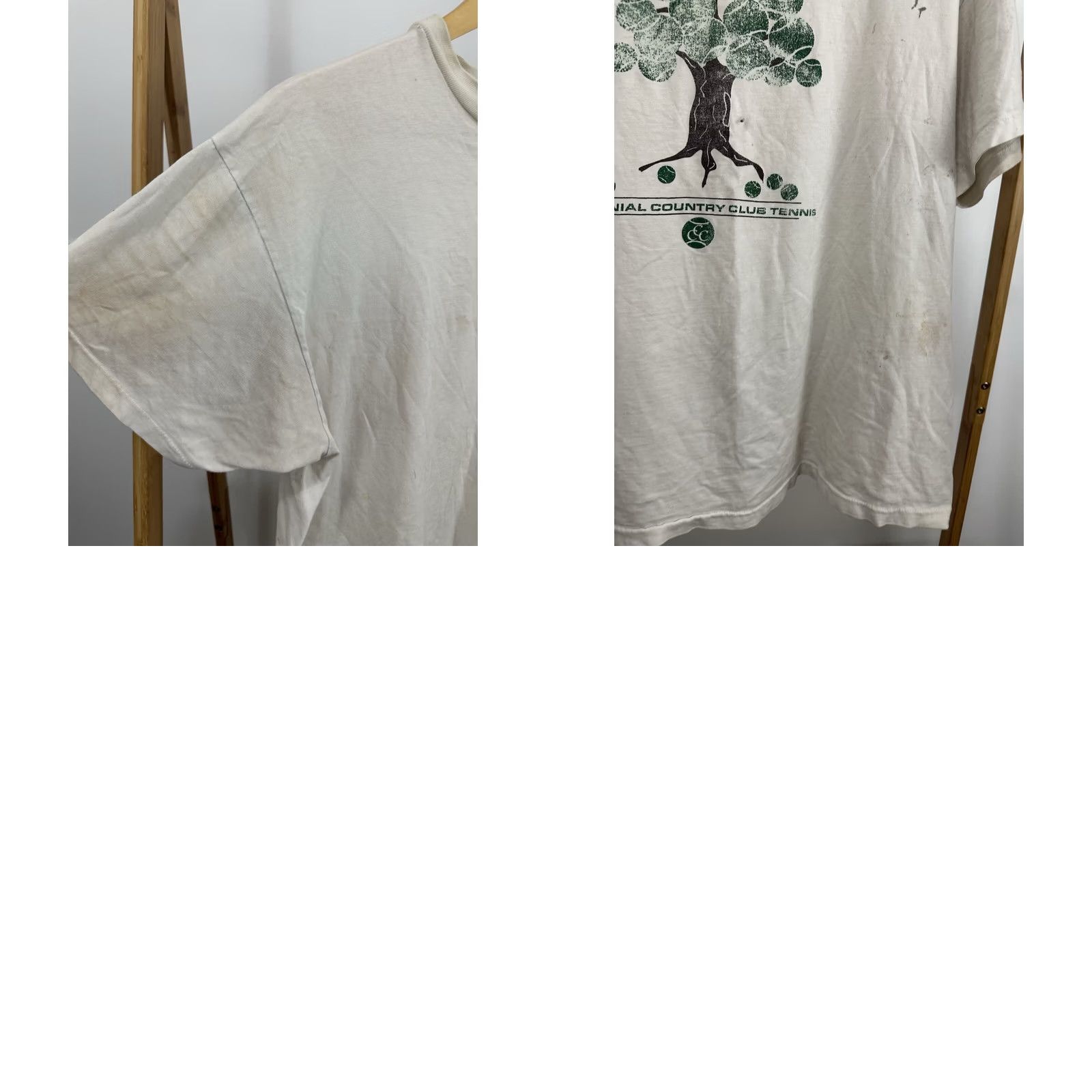Hanes VTG 90s Country Club Tennis Ball Tree Graphic Worn Soft Cotton Boxy T-Shirt L Men White Hanes Shirt Mens Size US L / EU 52-54 / 3 - 8 Thumbnail