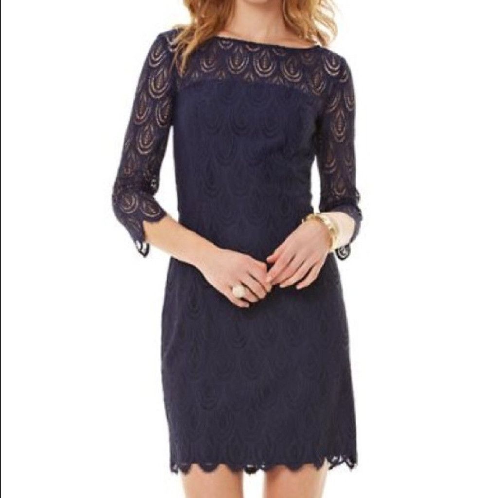 Lilly Pulitzer Lilly Pulitzer Scalloped Lace Navy Blue Dress size 0 - XS Size XS / US 0-2 / IT 36-38 - 1 Thumbnail