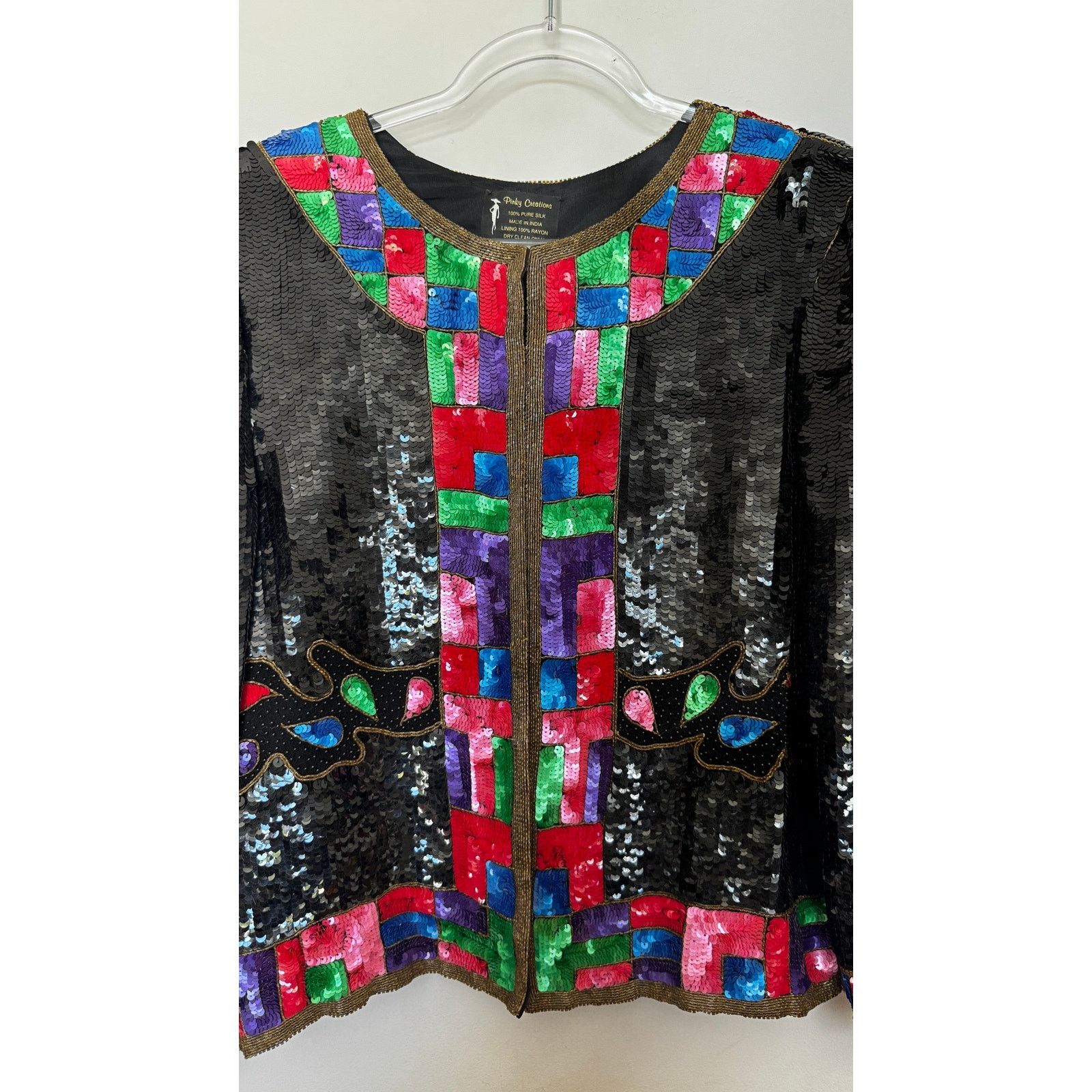 Vintage 1980s Pinky Creations Silk Sequin Jacket Black Medium Size M / US 6-8 / IT 42-44 - 5 Thumbnail