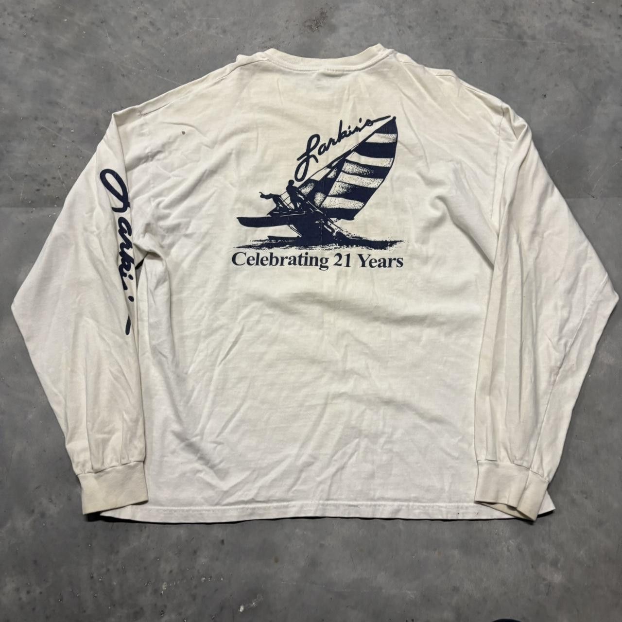 Japanese Brand × Vintage Crazy Vintage 90s White Longsleeve Graphic Tee! Size US XL / EU 56 / 4 - 5 Thumbnail