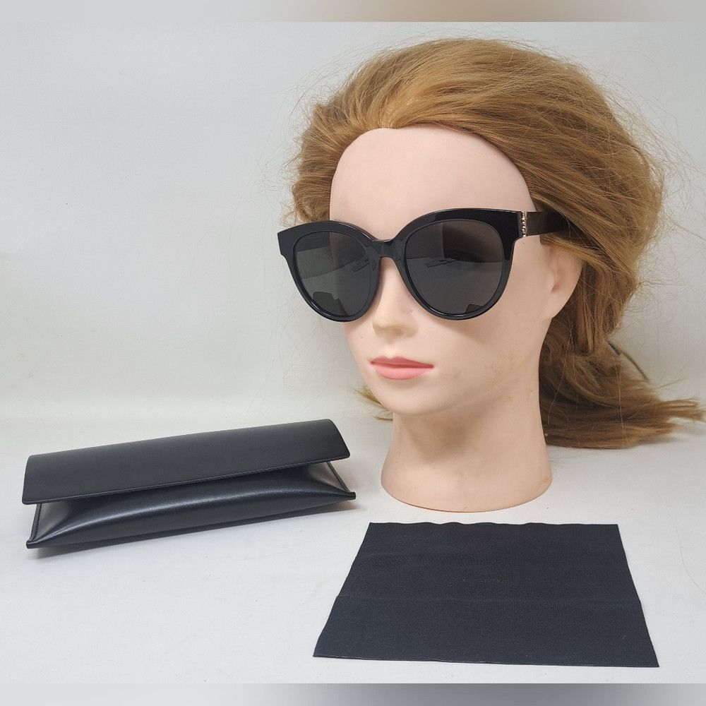 YSL Designer Black and Gold Women\'s Sunglasses with Decorative Temples Saint Laurent SL 900 Howl Squared Sunglasses | Neiman Marcus main image 3