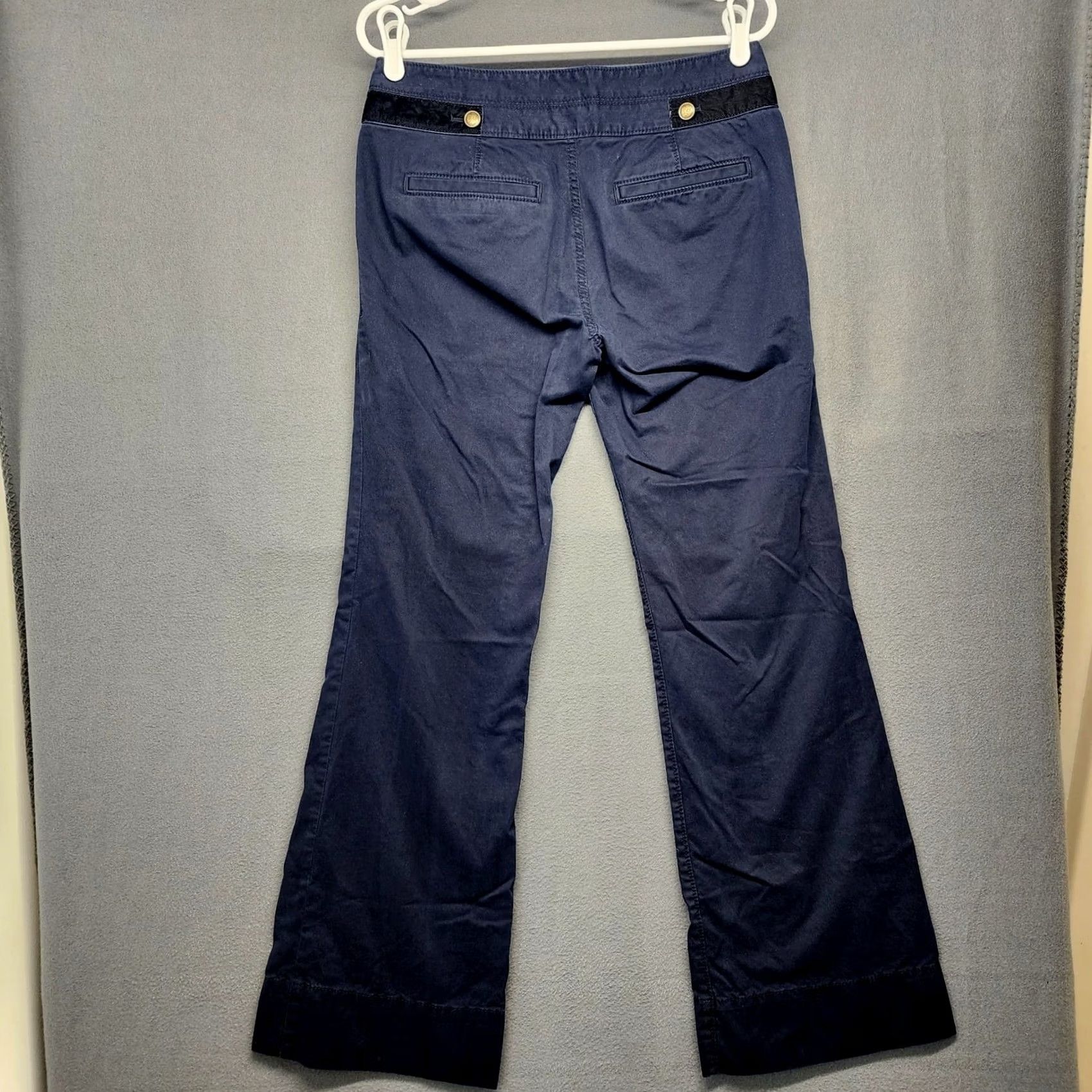 Ann Taylor Ann Taylor LOFT Pants Womens Size 6 Mid Rise Flare Navy Blue Gold Button Sailor Dress Pants Size 28" / US 6 / IT 42 - 2 Thumbnail