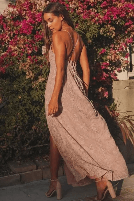 Lulus Lulus Stolen Moments Dusty Pink Lace-Up Lace Maxi Dress M Size M / US 6-8 / IT 42-44 - 2 Thumbnail